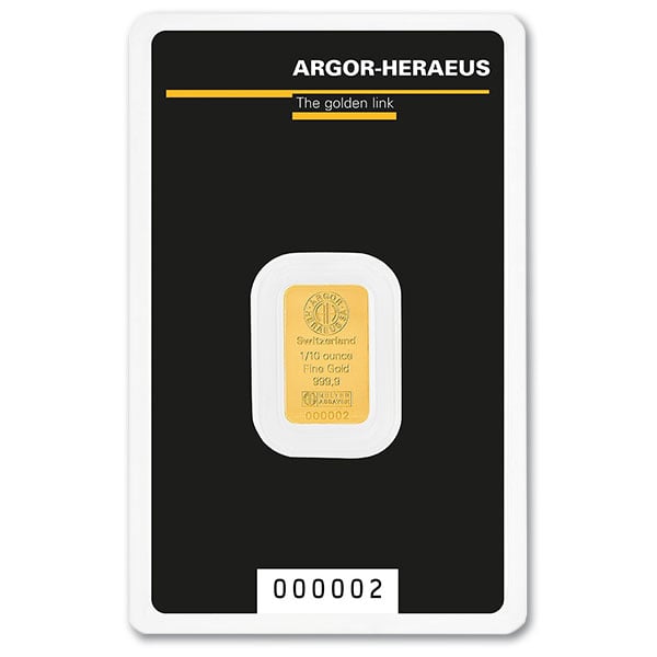 Gold Bar - Argor-Heraeus - 1/10 Troy Oz, .9999 Pure
