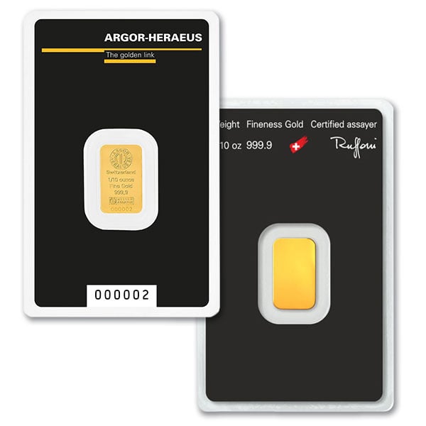 Gold Bar - Argor-Heraeus - 1/10 Troy Oz, .9999 Pure