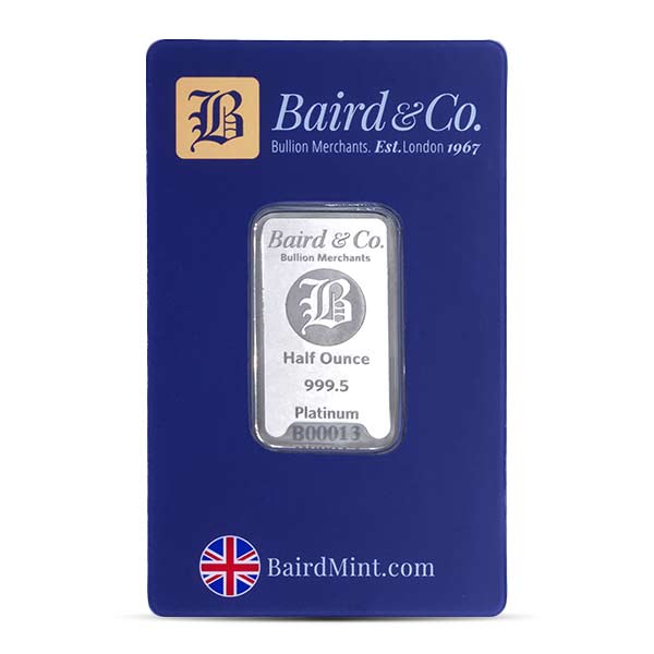 Platinum Bar - Baird & Co. 1/2 Troy Ounce, .9995 Pure (In Assay)
