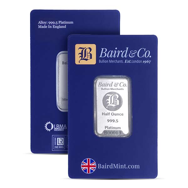 Platinum Bar - Baird & Co. 1/2 Troy Ounce, .9995 Pure (In Assay)
