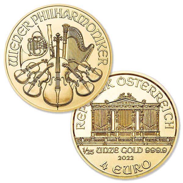 1/25 Ounce Austrian Philharmonic - Gold, .9999 Pure