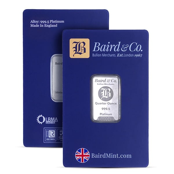Platinum Bar - Baird & Co. 1/4 Troy Ounce, .9995 Pure (In Assay)