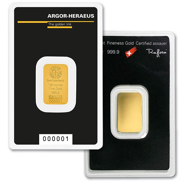 Gold Bar - Argor-Heraeus - 1/4 Troy Oz, .9999 Pure