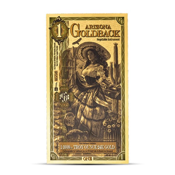 1 Arizona Goldback - Temperentia, 1/1000th Troy Oz .9999 Gold-Backed Bill
