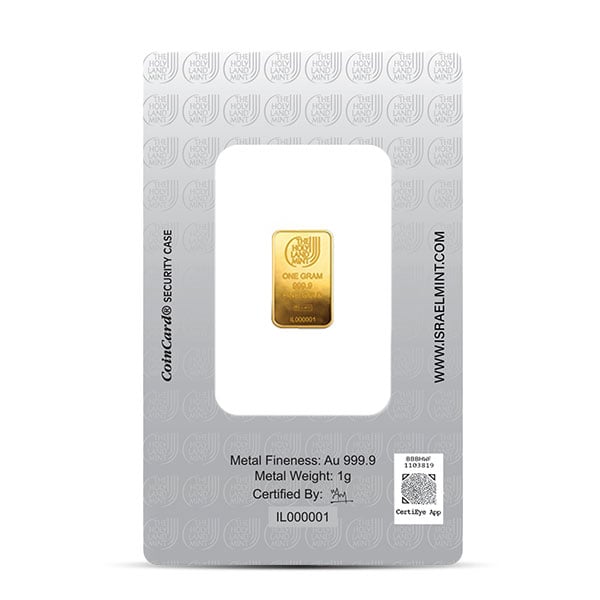Holy Land Mint Dove of Peace Gold Bar, 1 Gram, .9999 Pure in Assay Package