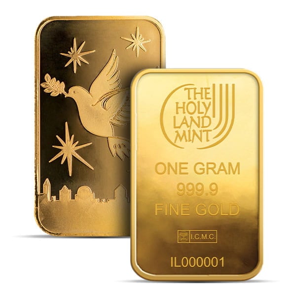 Holy Land Mint Dove of Peace Gold Bar, 1 Gram, .9999 Pure in Assay Package