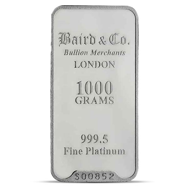 Platinum Bar - 1 Kilo (32.151 Troy Ozs), .9995 Pure