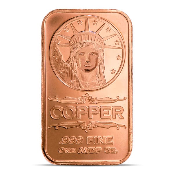 Copper BAR - Liberty Head, 1 AVDP Oz, .999 Pure Copper