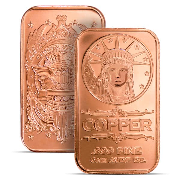 Copper BAR - Liberty Head, 1 AVDP Oz, .999 Pure Copper