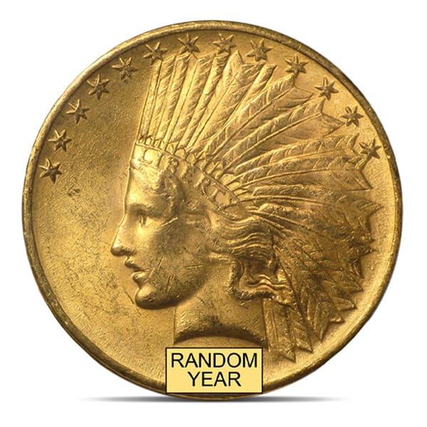 MS63 Graded $10 Indian U.S. Gold Coin (PCGS / NGC) - Random Dates