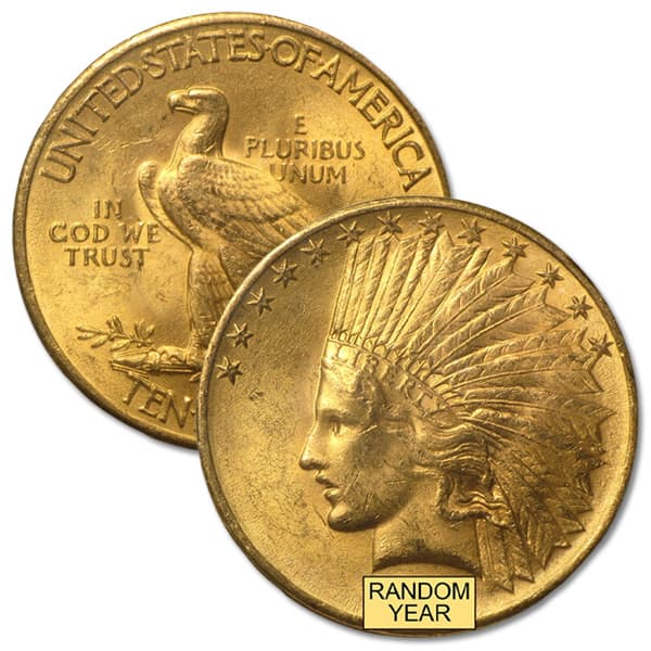 MS63 Graded $10 Indian U.S. Gold Coin (PCGS / NGC) - Random Dates