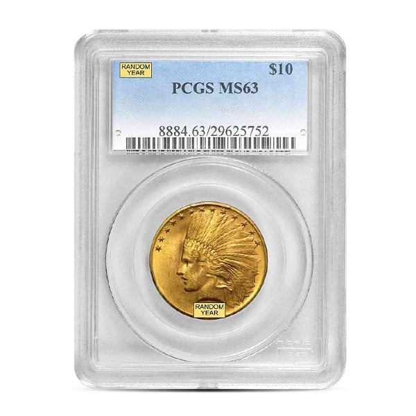 MS63 Graded $10 Indian U.S. Gold Coin (PCGS / NGC) - Random Dates