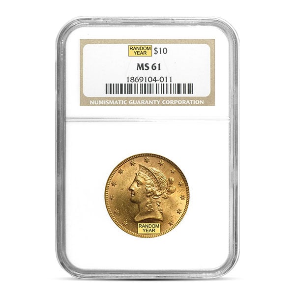 MS61 Graded $10 Liberty U.S. Gold Coin (PCGS / NGC) - Random Dates