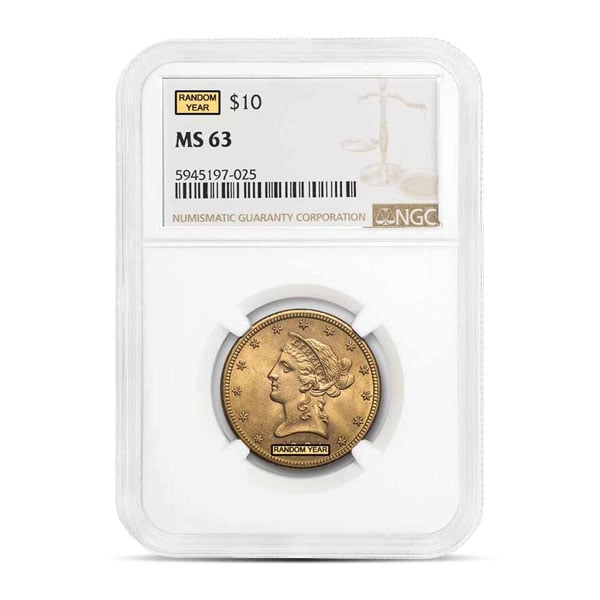 MS63 Graded $10 Liberty U.S. Gold Coin (PCGS / NGC) - Random Dates