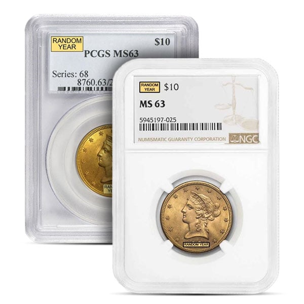 MS63 Graded $10 Liberty U.S. Gold Coin (PCGS / NGC) - Random Dates