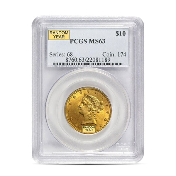 MS63 Graded $10 Liberty U.S. Gold Coin (PCGS / NGC) - Random Dates