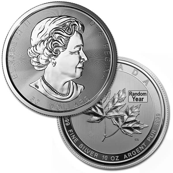 Canadian Maple Leaf, 10 Troy Ozs. Silver, .9999 Pure