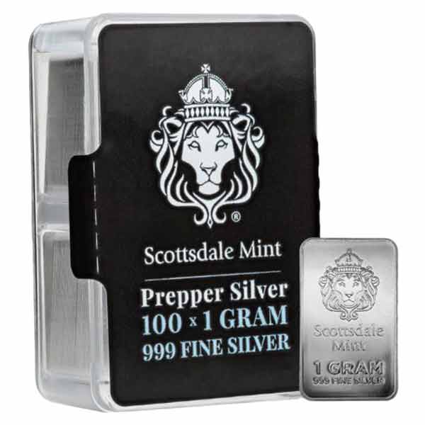 Scottsdale Silver Prepper Box - 100 x 1 Gram Silver Bars, .999 Pure