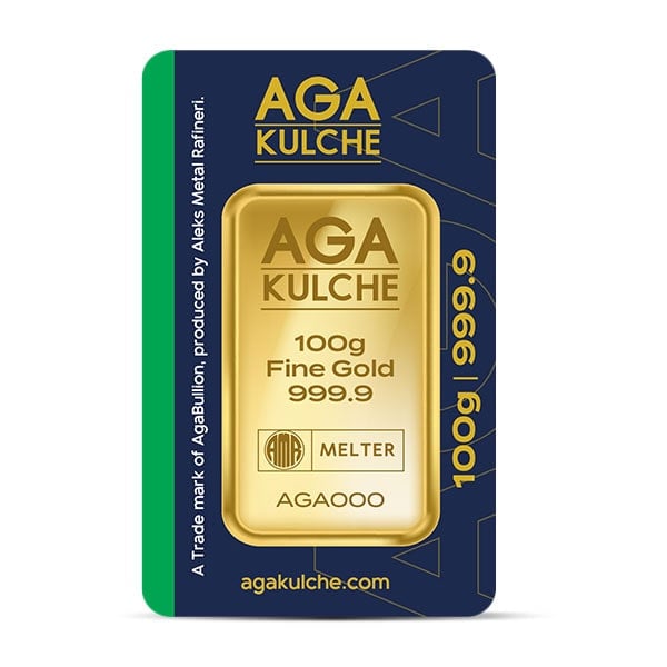AgaBullion Gold Bar, 100 Gram, .9999 Pure in Assay Package