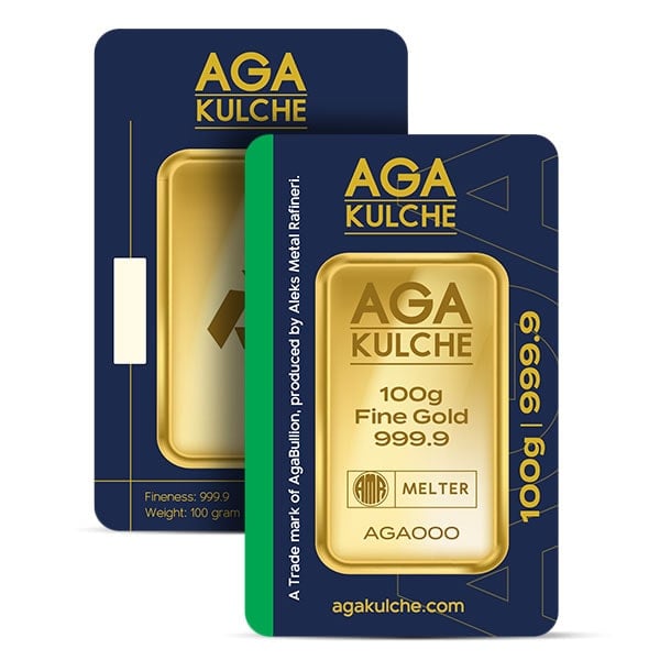 AgaBullion Gold Bar, 100 Gram, .9999 Pure in Assay Package
