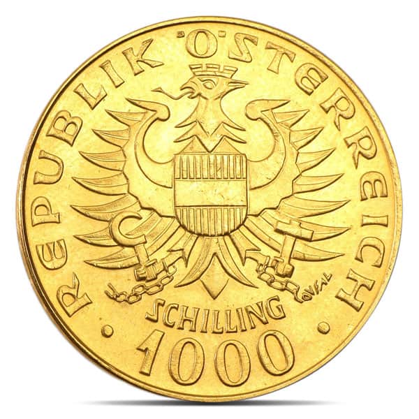Austrian Gold 1000 Schilling, .3906 Troy Oz. Actual Gold Weight
