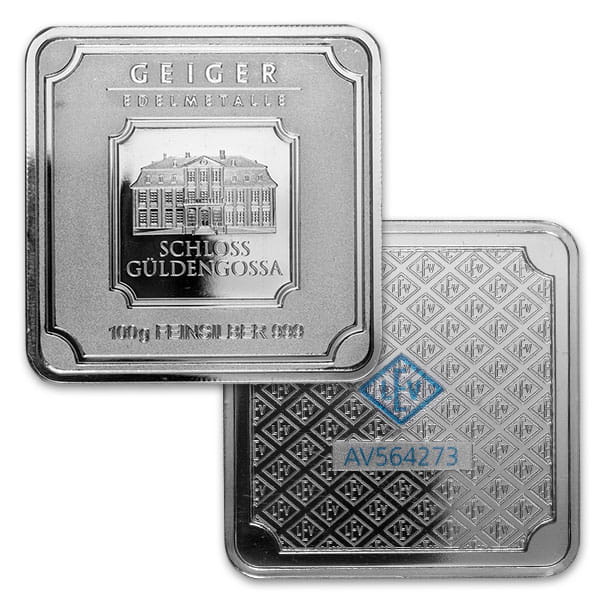 Geiger SILVER Bar - 100 Gram .999 Pure, in Assay thumbnail