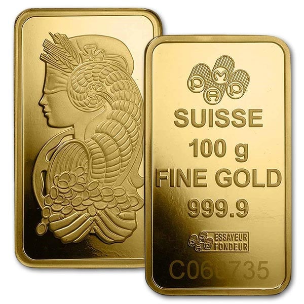 PAMP Suisse Gold Bar, 100 Gram, .9999 Pure