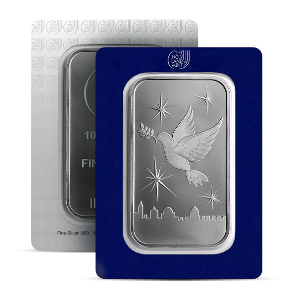 Holy Land Mint Dove of Peace 100 Gram SILVER Bar in Assay, .999 Pure