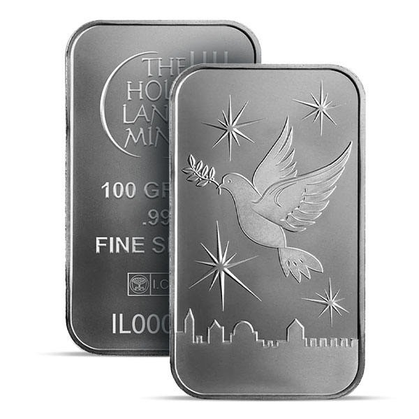 Holy Land Mint Dove of Peace 100 Gram SILVER Bar in Assay, .999 Pure