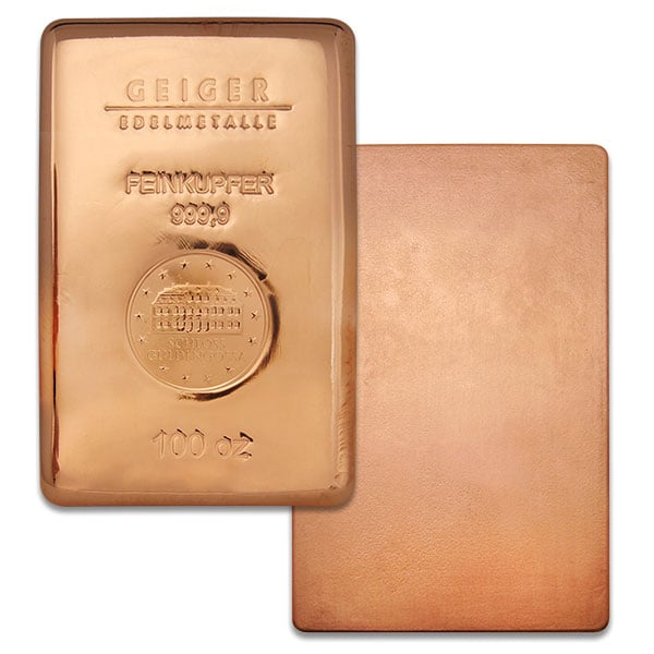 Geiger COPPER Bar - 100 AVDP OZ,  .9999 Pure