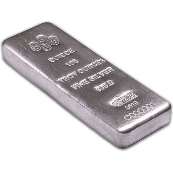 PAMP Suisse 100 Ounce Bar, .999 Pure Silver