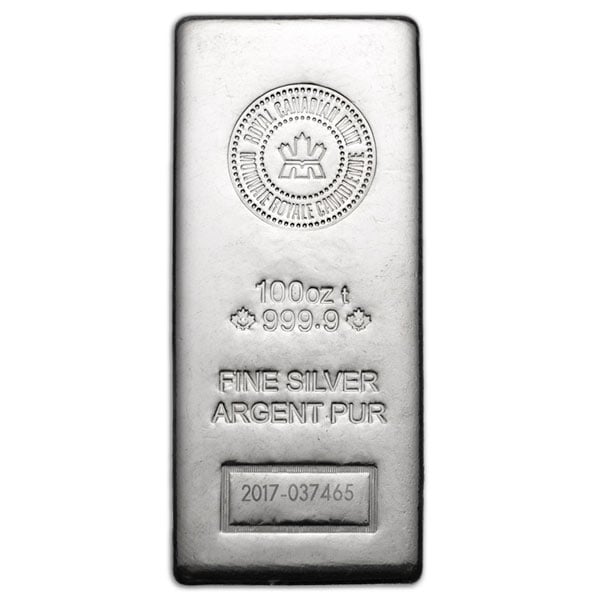 100 oz Royal Canadian Mint Silver Bar -  .9999 Silver (New Style)