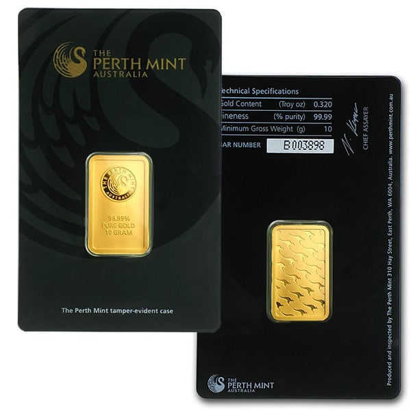 10 Gram Gold Bars, .9999 Pure (Brand our Choice)