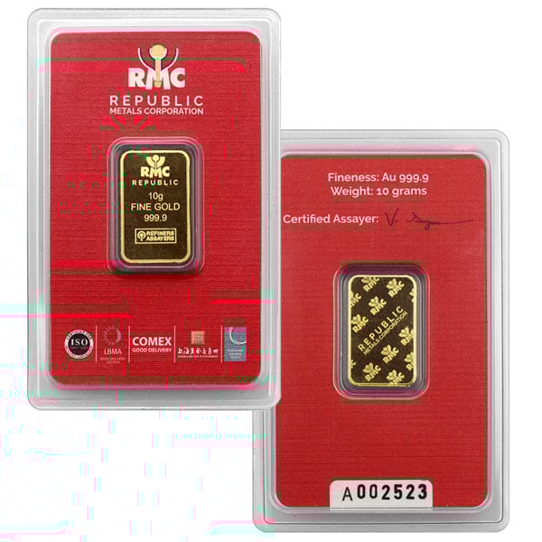 10 Gram Gold Bars, .9999 Pure (Brand our Choice) thumbnail