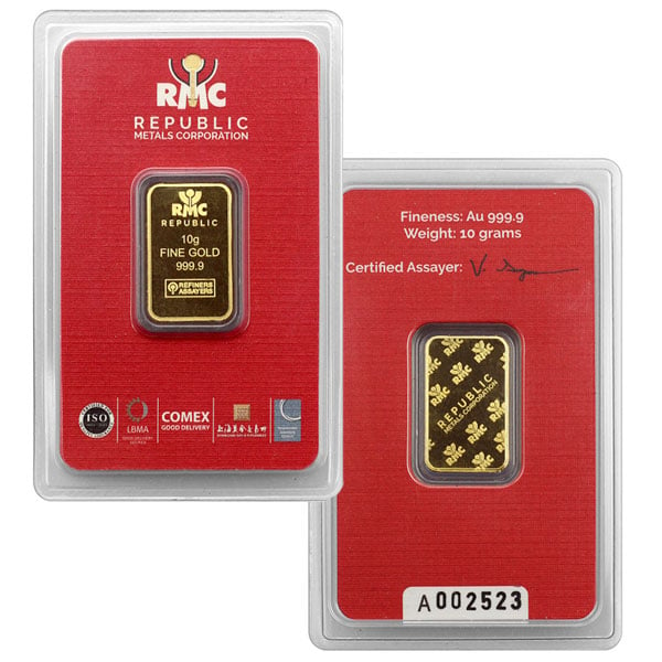 10 Gram Gold Bars, .9999 Pure (Brand our Choice)