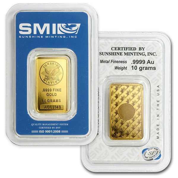 10 Gram Gold Bars, .9999 Pure (Brand our Choice)