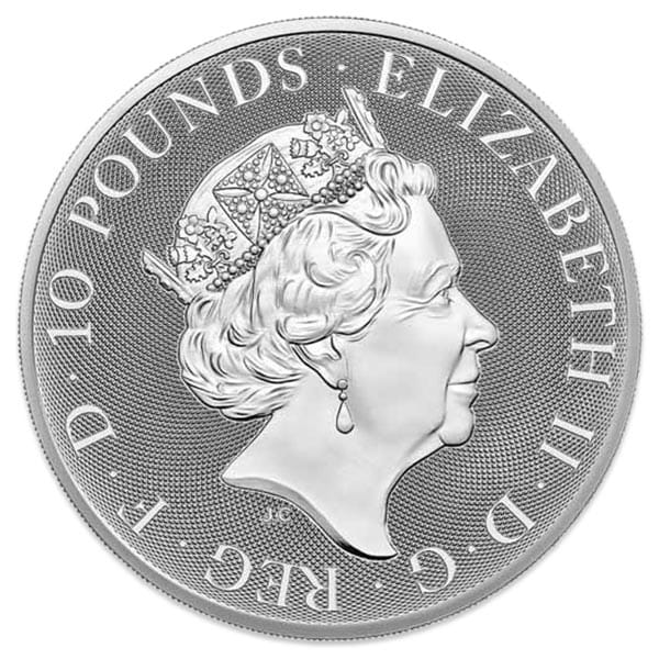 10 Oz British Royal Mint Tudor Beasts; Lion of England -  .9999 Pure Silver Coin thumbnail