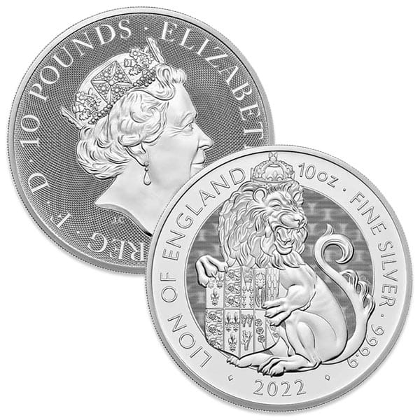 10 Oz British Royal Mint Tudor Beasts; Lion of England -  .9999 Pure Silver Coin