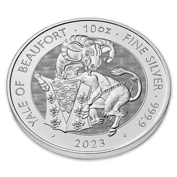 10 Oz British Royal Mint Tudor Beasts; Yale of Beaufort - .9999 Pure Silver Coin thumbnail