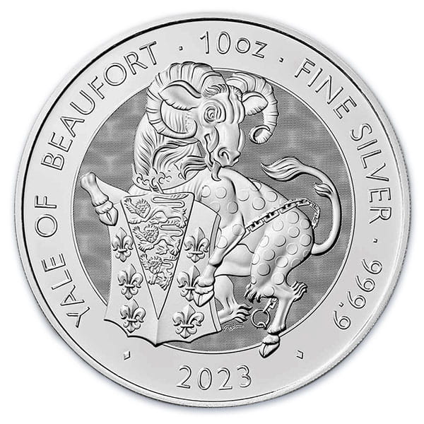 10 Oz British Royal Mint Tudor Beasts; Yale of Beaufort - .9999 Pure Silver Coin