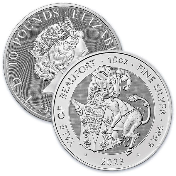 10 Oz British Royal Mint Tudor Beasts: Yale of Beaufort - .9999 Pure Silver Coin