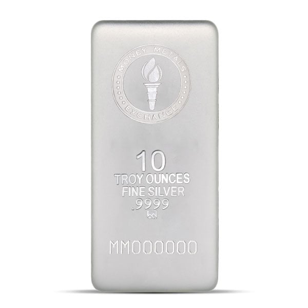 Money Metals 10 Ounce Cast Silver Bar (Sandblasted Finish), .9999 Pure