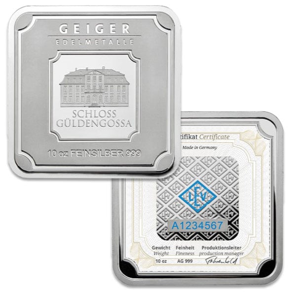 Geiger SILVER Bar - 10 Troy Oz .999 Pure, Mint Sealed