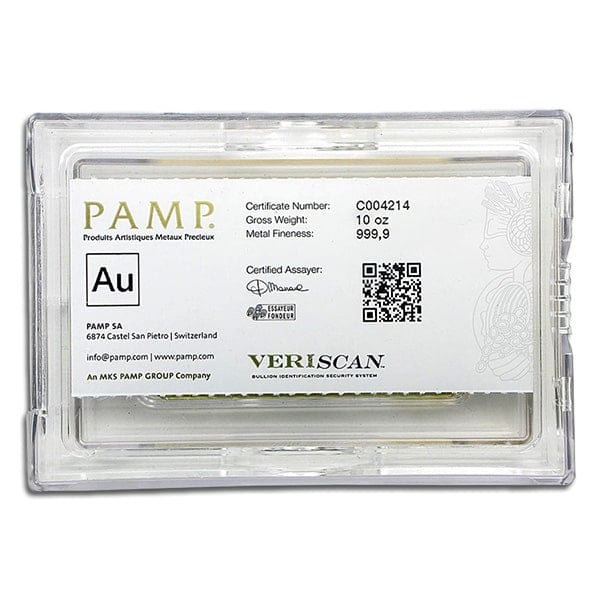 PAMP Suisse Gold Bar, 10 Troy Oz, .9999 Pure