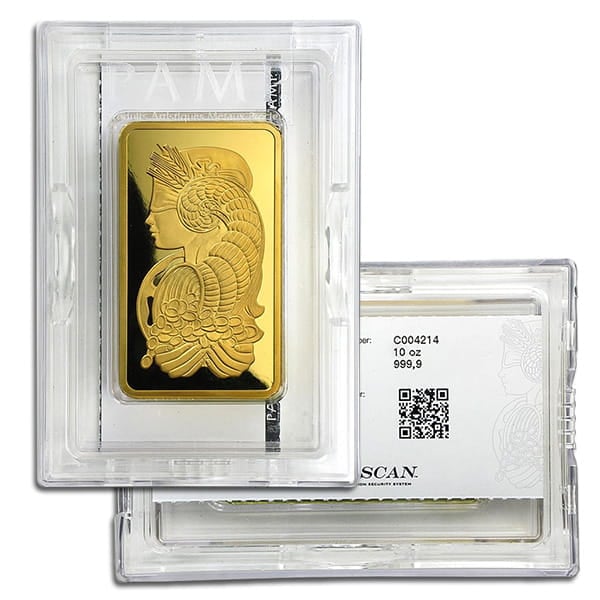 PAMP Suisse Gold Bar, 10 Troy Oz, .9999 Pure