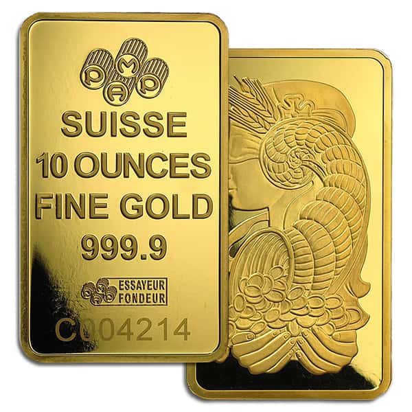 PAMP Suisse Gold Bar, 10 Troy Oz, .9999 Pure