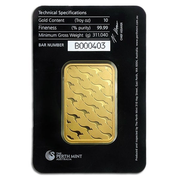 Perth Mint Gold Bar, 10 Troy Oz, .9999 Pure