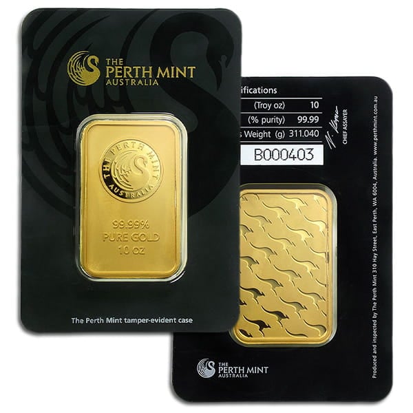 Perth Mint Gold Bar, 10 Troy Oz, .9999 Pure