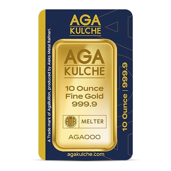 AgaBullion Gold Bar, 10 Troy Ounce, .9999 Pure in Assay Package