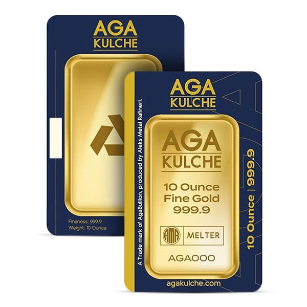 AgaBullion Gold Bar, 10 Troy Ounce, .9999 Pure in Assay Package